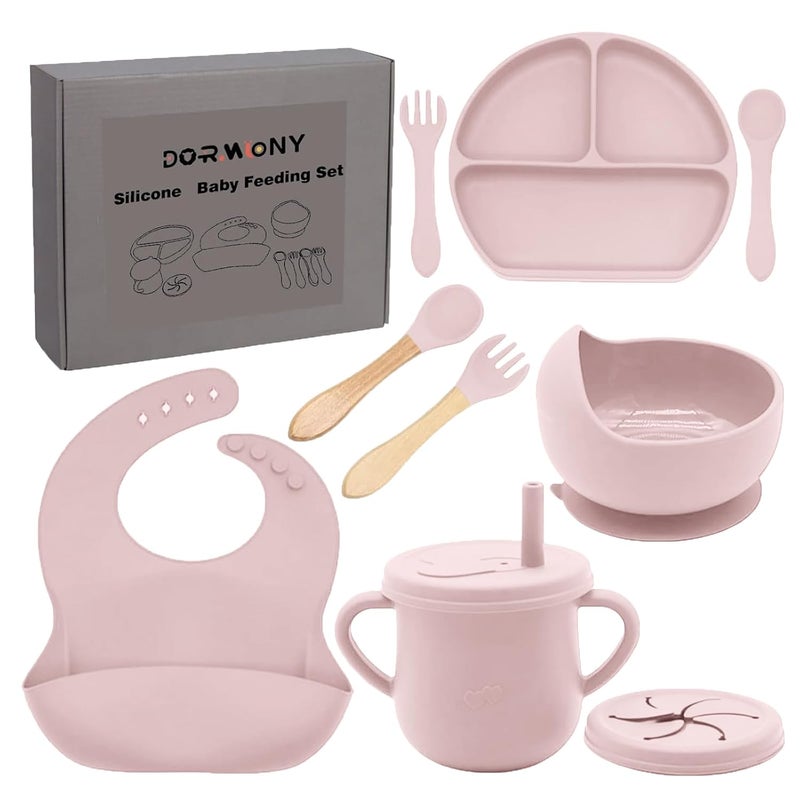 Dormlony 100% Silicone baby feeding set,BPA free Baby dishes set with Suction Bowl Divided Plate,Toddler Self Feeding Dish Set with Spoons Forks Sippy Cup And Bib, Baby Eating Utensils (Lilac) - Image 1